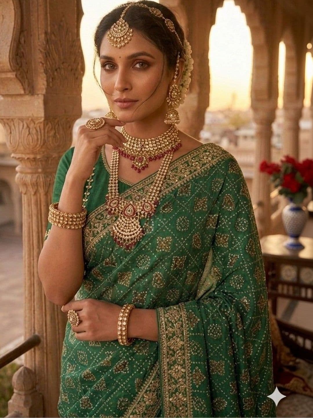 SmileyFashion Bandhani Zari Art Silk Designer Bandhani Saree thumbnail 4