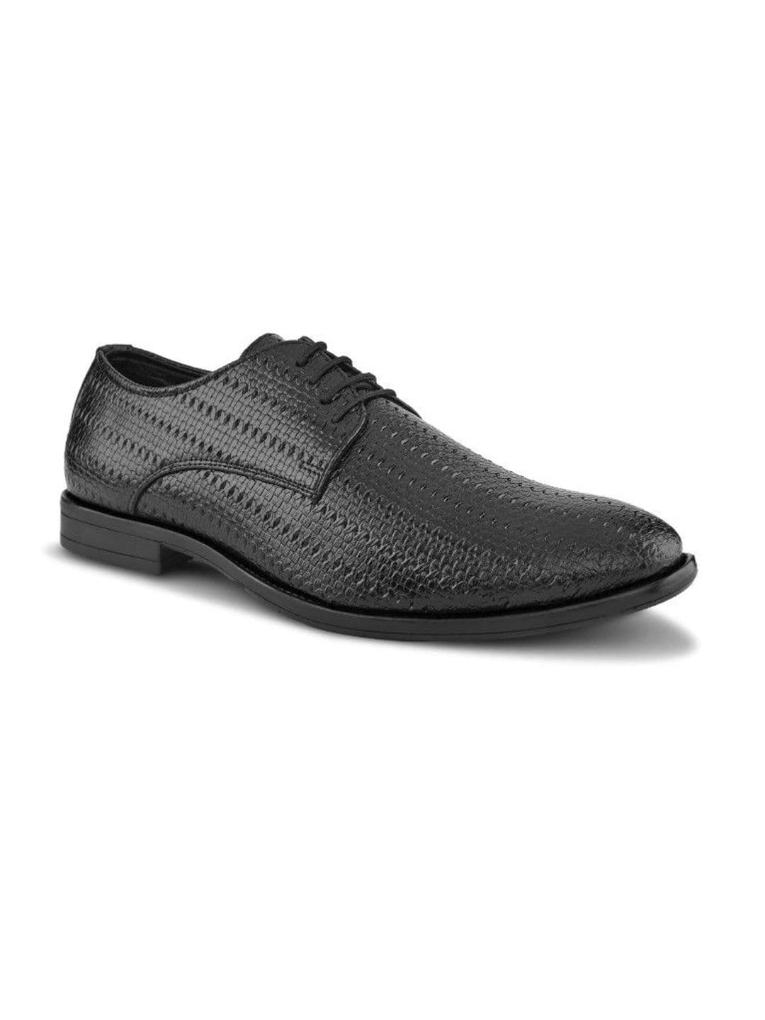 House of Pataudi Men Textured Synthetic Leather Pointed Toe Lace-Ups Derbys Formal Shoes thumbnail 2
