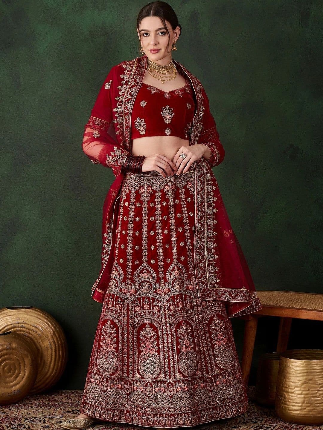 Mitera Embroidered Semi-Stitched Lehenga & Unstitched Blouse With Dupatta - view 1