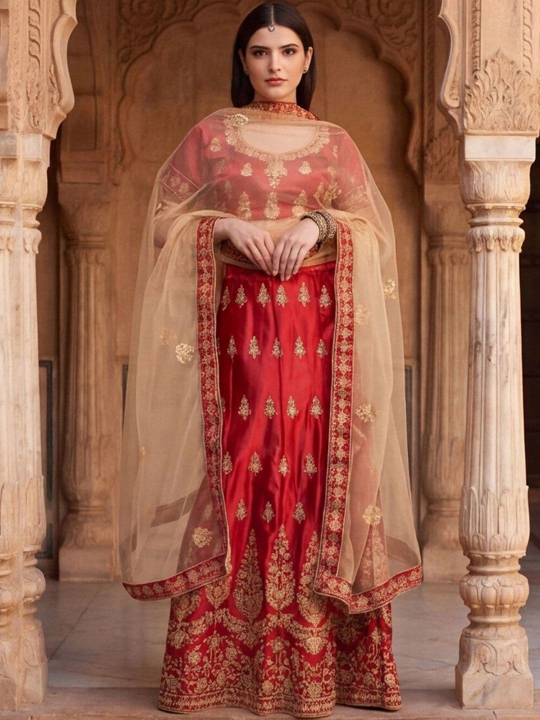 Mitera Embroidered Semi-Stitched Lehenga & Unstitched Blouse With Dupatta thumbnail 7