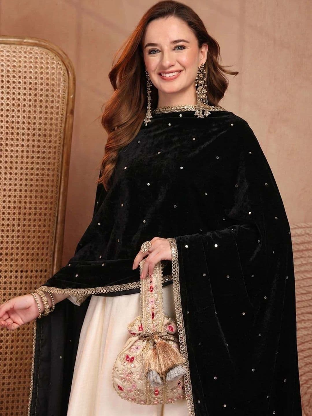 Clora Creation Velvet Dupatta with Sequinned thumbnail 5