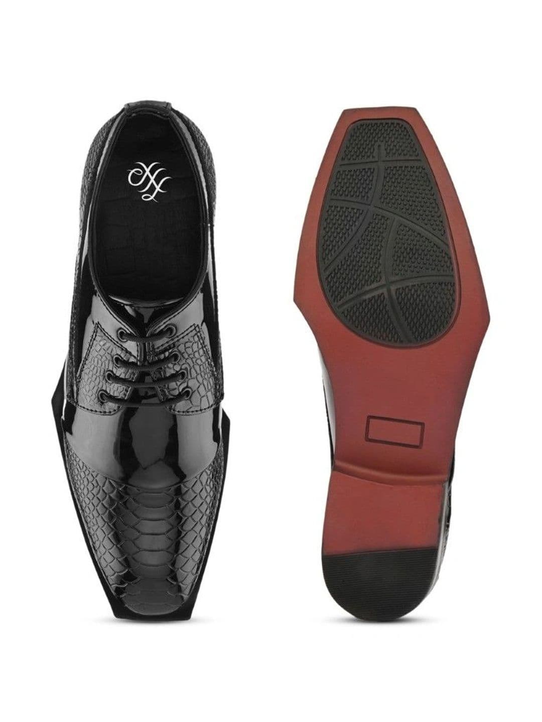 House of Pataudi Men Textured Synthetic Patent Square Toe Lace-Ups Derbys Formal Shoes thumbnail 2