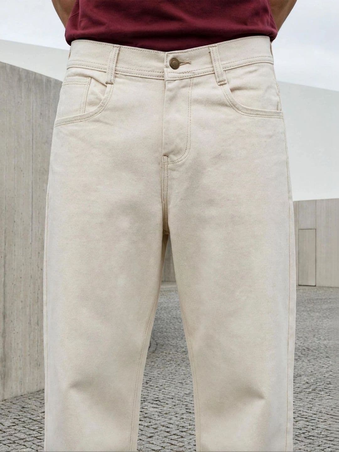 HERE&NOW Men's Beige Mid-Rise Wide-Leg Jeans thumbnail 5