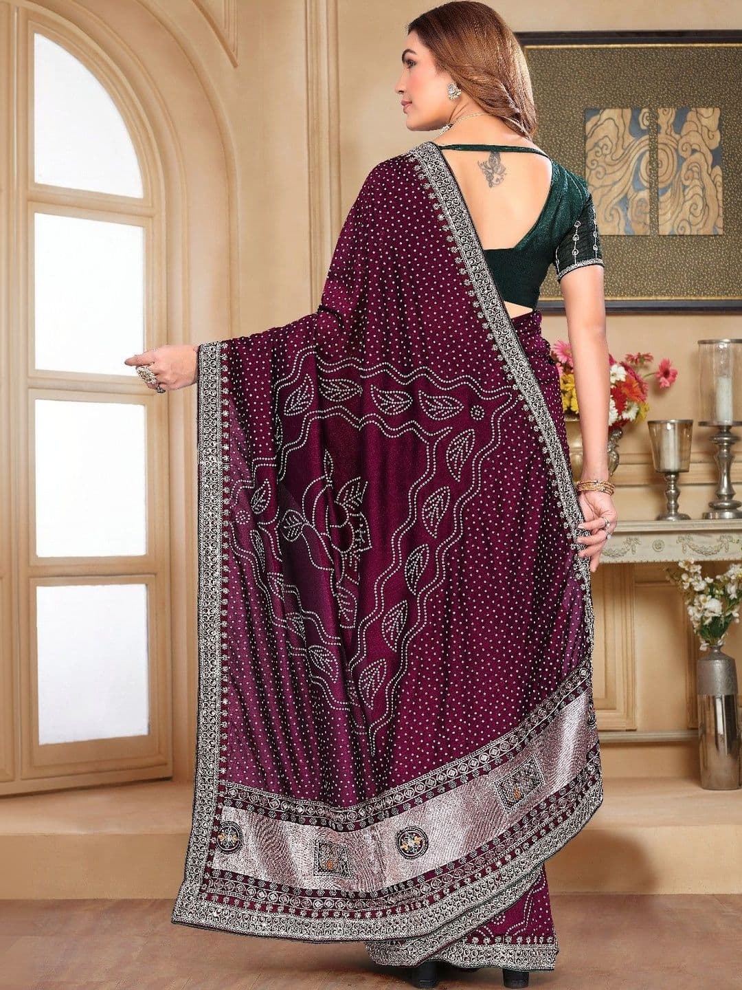 SmileyFashion Bandhani Embroidered Art Silk Designer Saree thumbnail 5