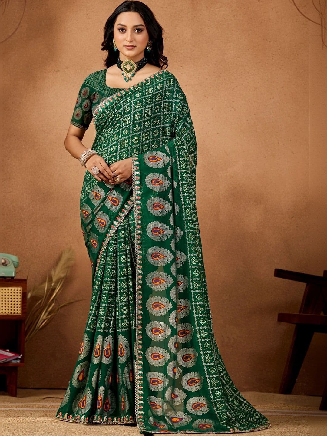 all about you Batik Zari Poly Georgette Designer Bandhani Saree - view 1