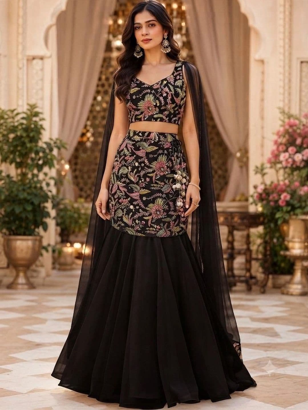 Indi Kal Embroidered Thread Work Ready to Wear Lehenga & Blouse With Dupatta - view 1