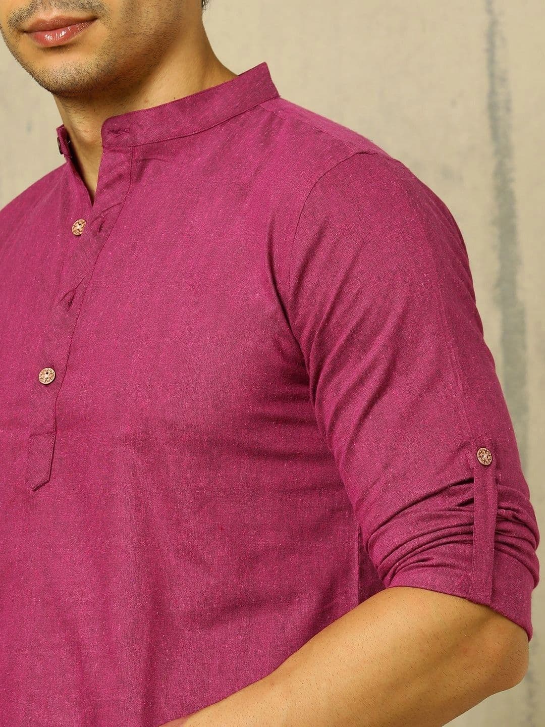 Anouk Woven Design Solid Cotton Handloom Mandarin Collar Short Kurta thumbnail 3