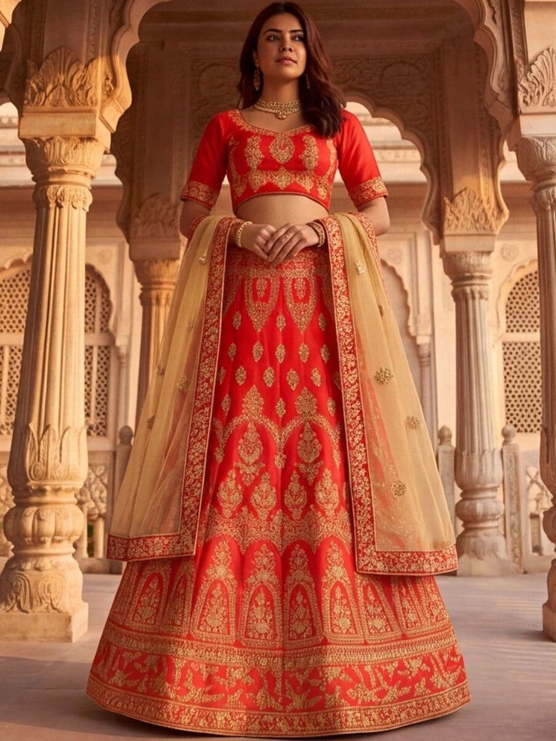 Mitera Embroidered Semi-Stitched Lehenga & Unstitched Blouse With Dupatta thumbnail 5
