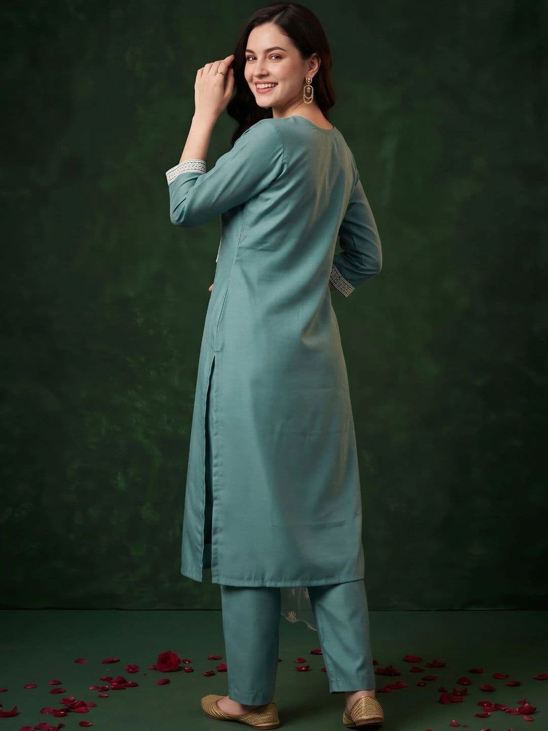 Indo Era Women Ethnic Motifs Embroidered Regular Thread Work Kurta with Trousers & With Dupatta thumbnail 4