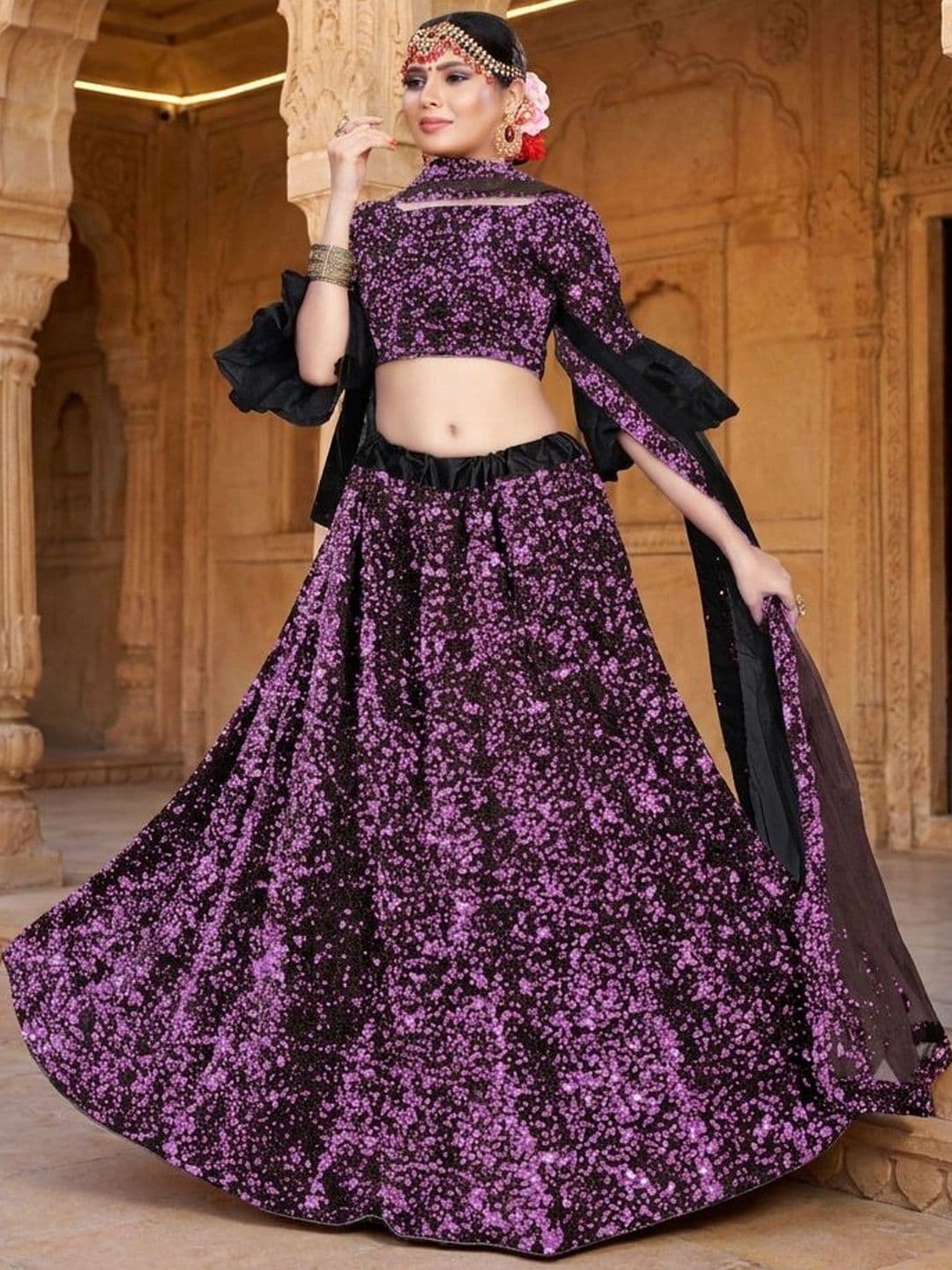 Anouk Rustic Embellished Sequinned Semi-Stitched Lehenga & Unstitched Blouse With Dupatta - view 1