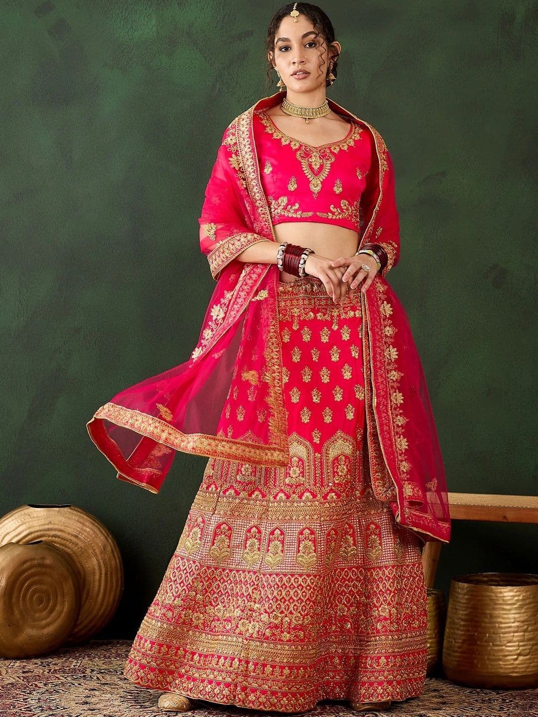 Mitera Embroidered Semi-Stitched Lehenga & Unstitched Blouse With Dupatta thumbnail 5