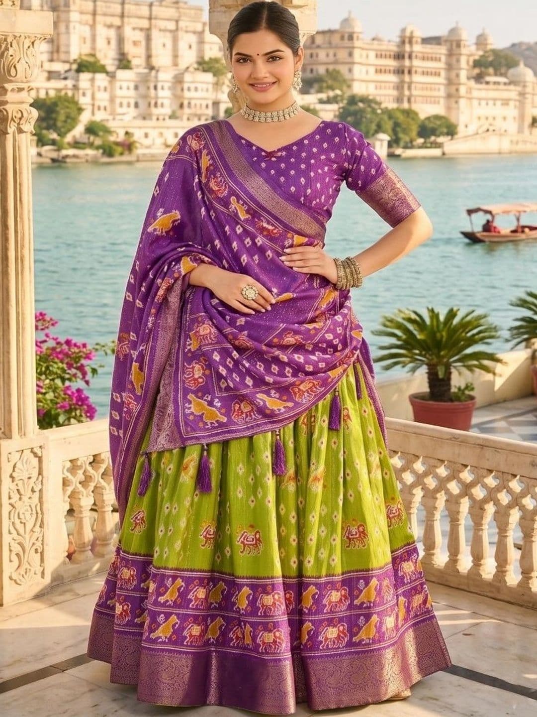 Anouk Women Embellished Ikat Semi-Stitched Lehenga & Unstitched Blouse With Dupatta - view 1