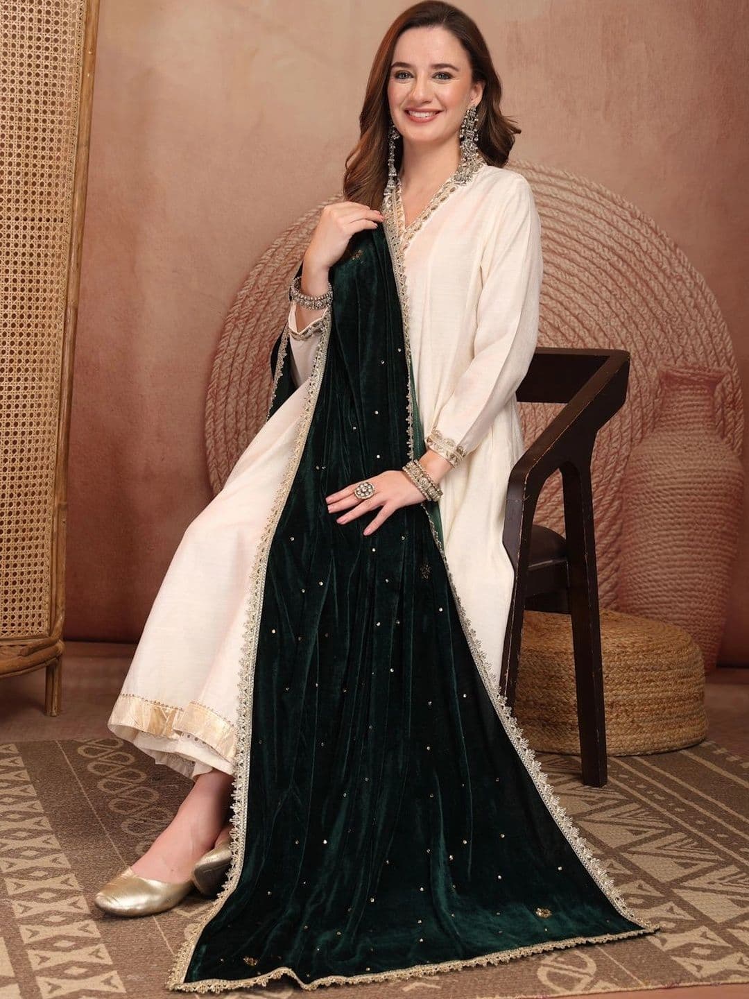 Clora Creation Velvet Dupatta with Sequinned thumbnail 4