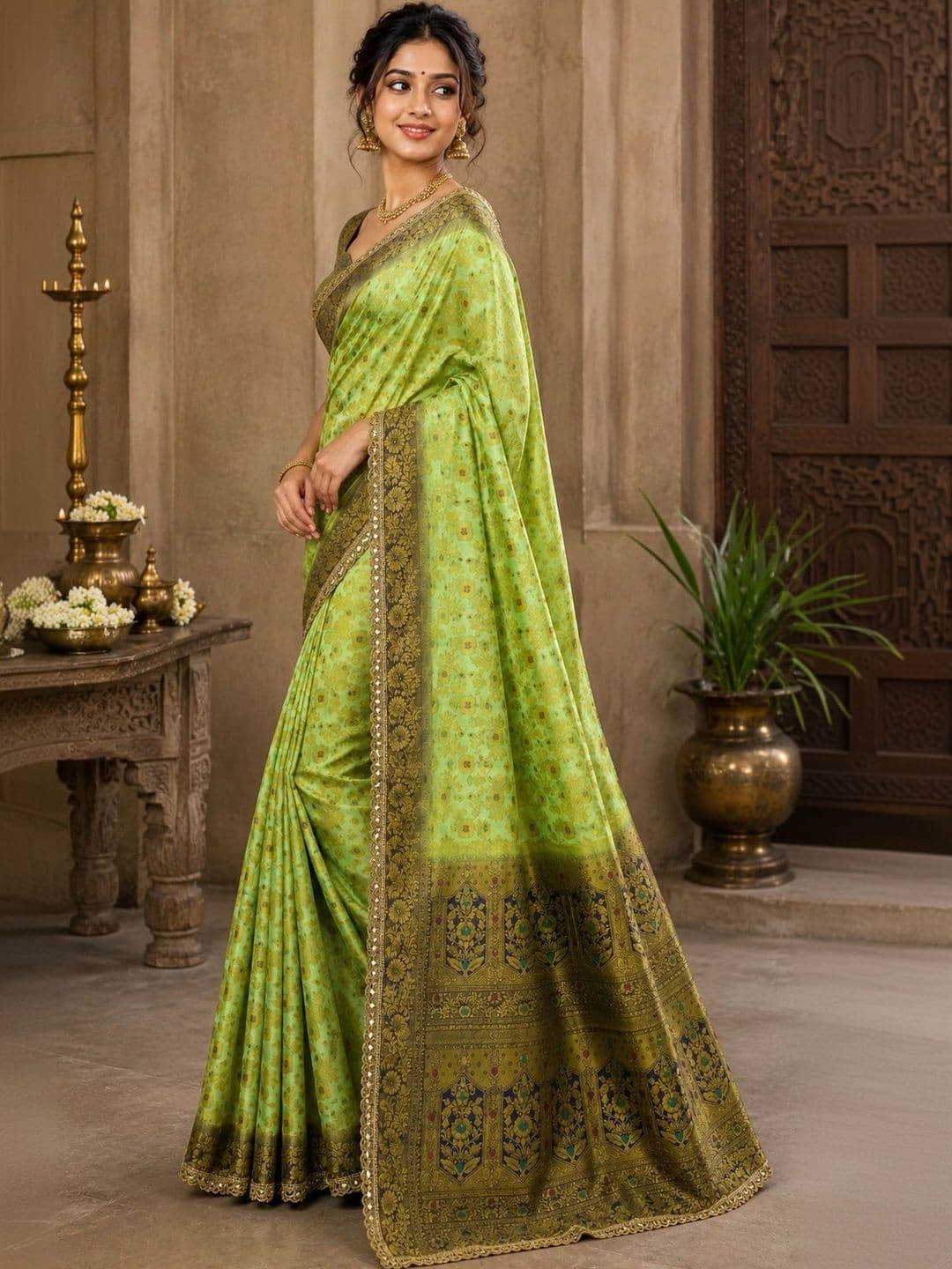 VILLE FASHION VILLE women FASHION Woven Design Zari Art Silk Kanjeevaram Saree thumbnail 3