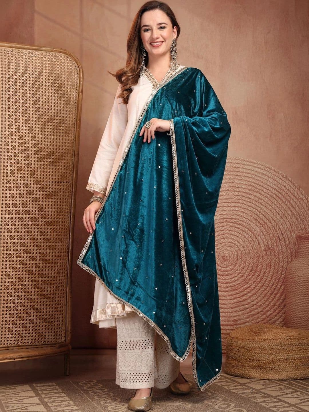 Clora Creation Velvet Dupatta with Mirror Work - view 1
