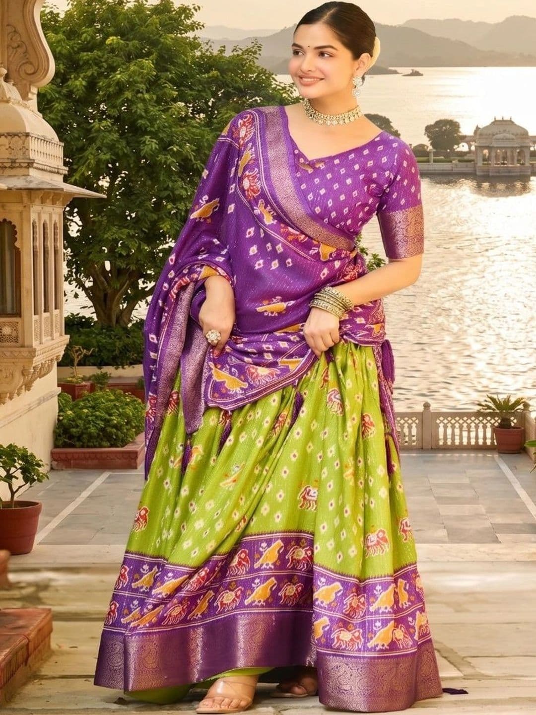 Anouk Women Embellished Ikat Semi-Stitched Lehenga & Unstitched Blouse With Dupatta thumbnail 2