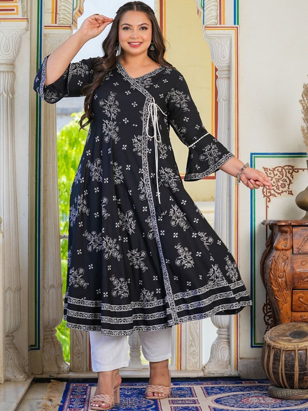 KALINI Plus Size Floral Printed Angrakha Kurta thumbnail 2