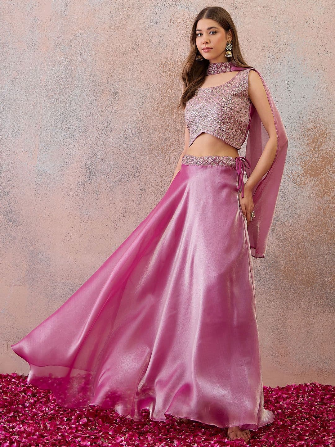 House of Pataudi Women Embroidered Ready to Wear Lehenga & Blouse With Dupatta thumbnail 4