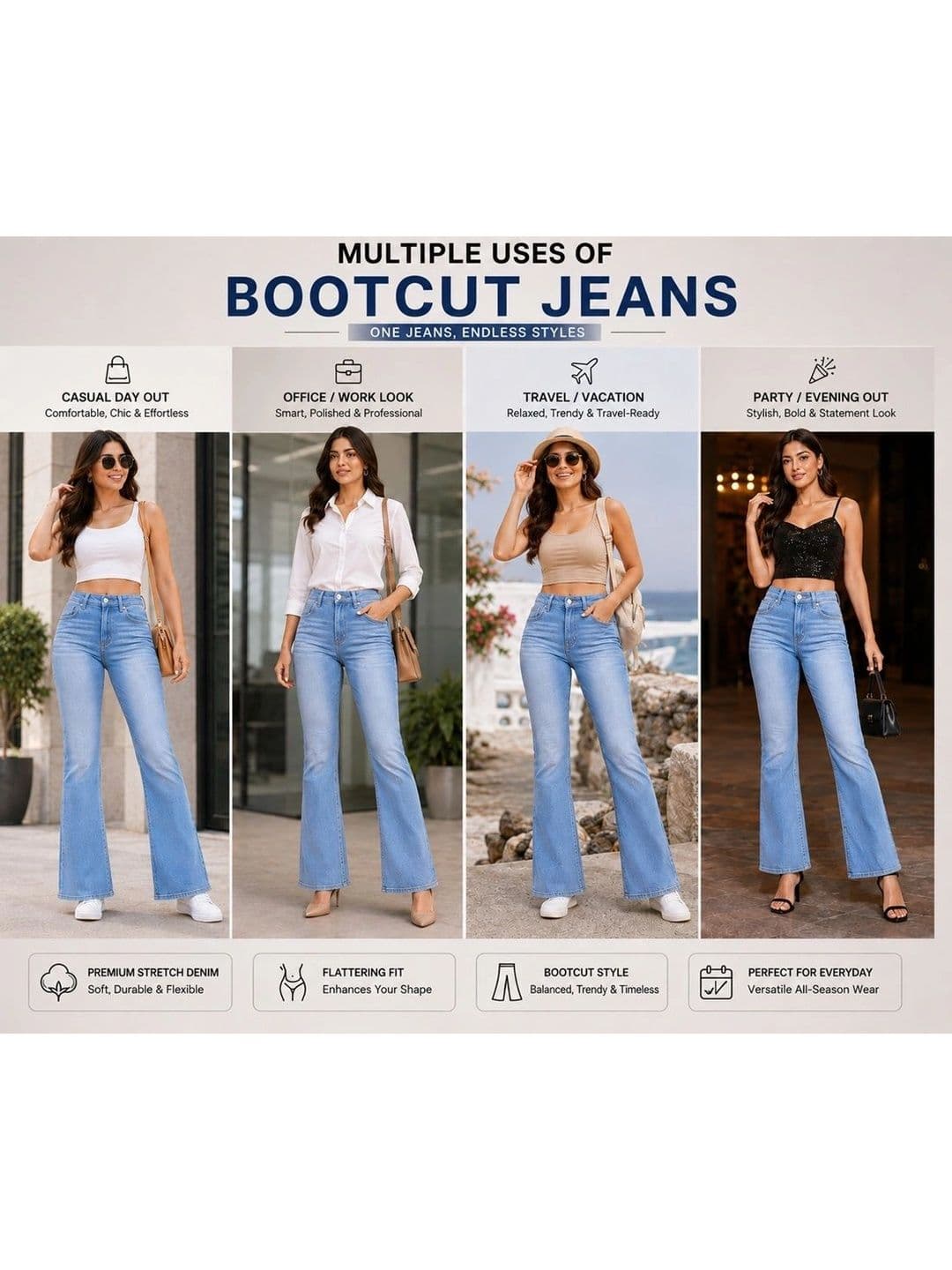 ADBUCKS Women Bootcut High-Rise Stretchable Jeans thumbnail 3