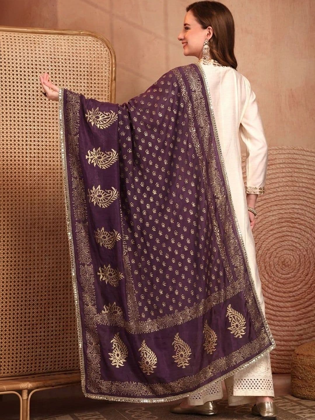 Clora Creation Ethnic Motifs Printed Foil Print Dupatta with Mirror Work thumbnail 6