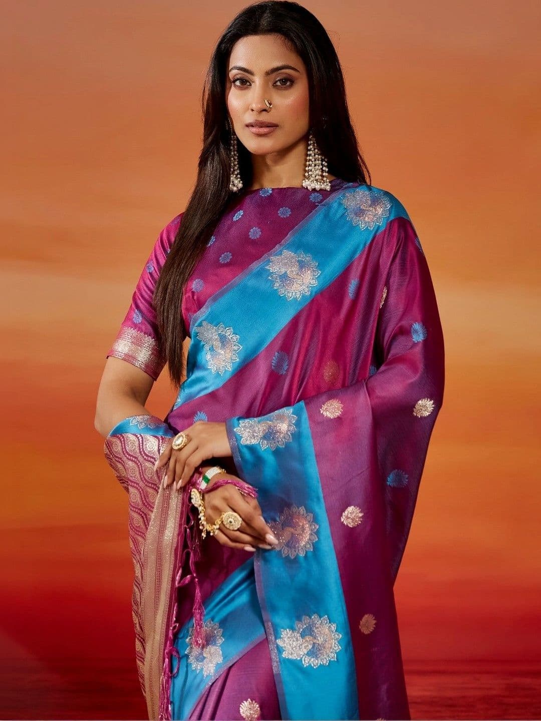 kasee Woven Design Zari Satin Designer Banarasi Saree thumbnail 5
