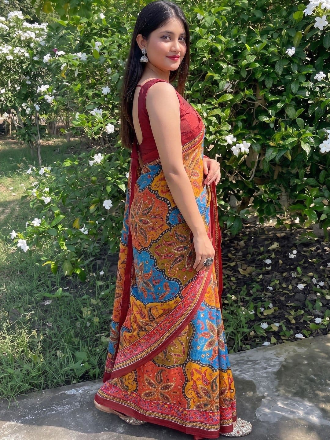 IndianRang Paisley Linen Blend Designer Saree thumbnail 5