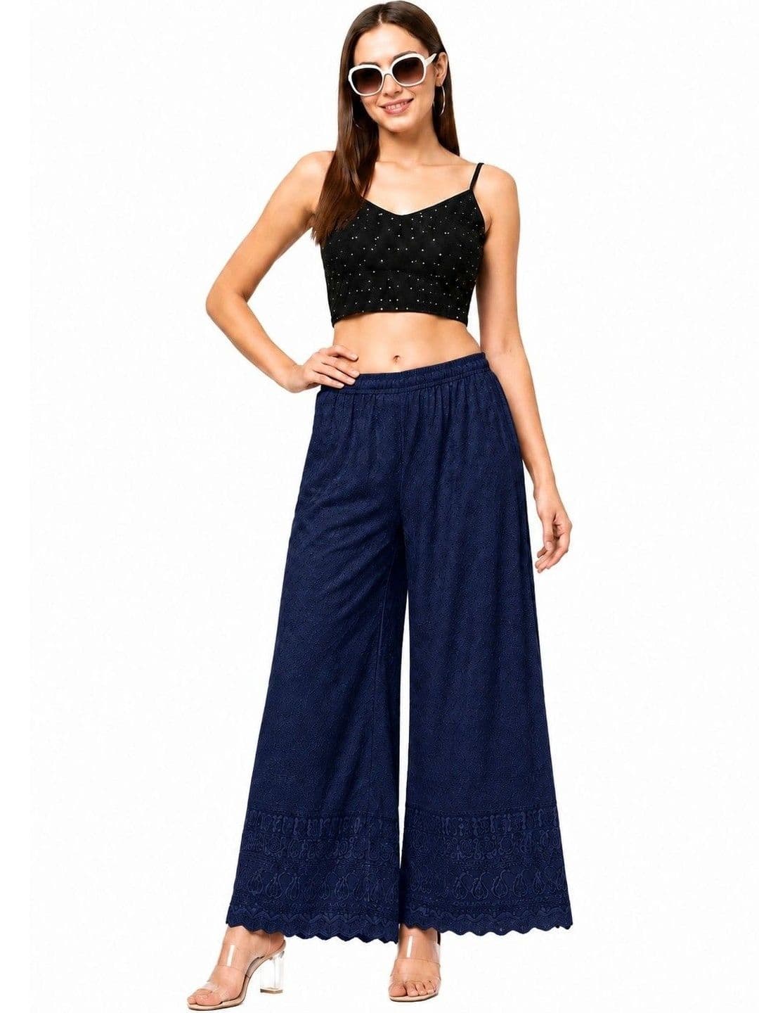 Threadbloom Women Embroidered Knitted Ethnic Palazzos - view 1