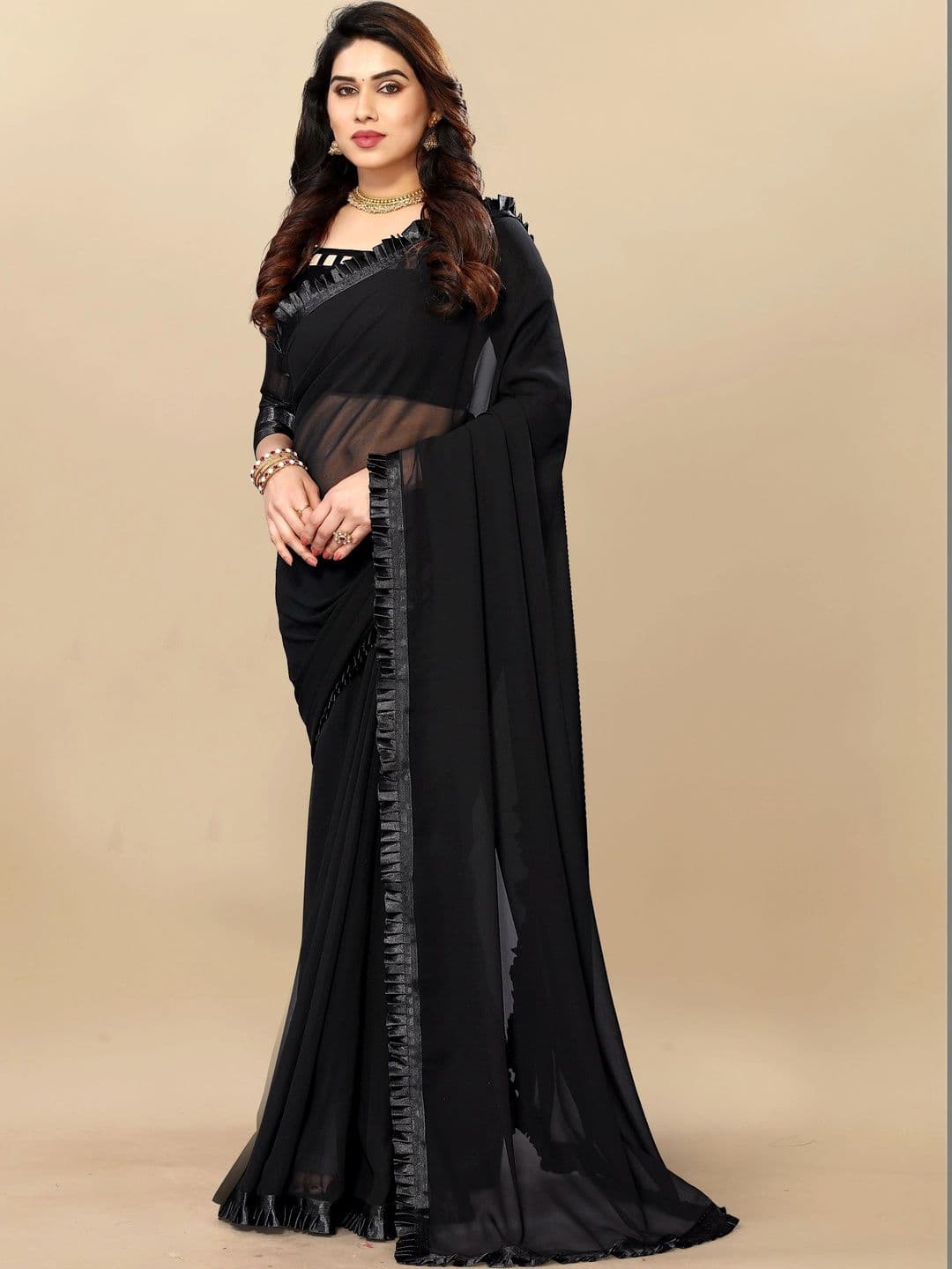 Sangria Poly Georgette Maheshwari Saree thumbnail 4