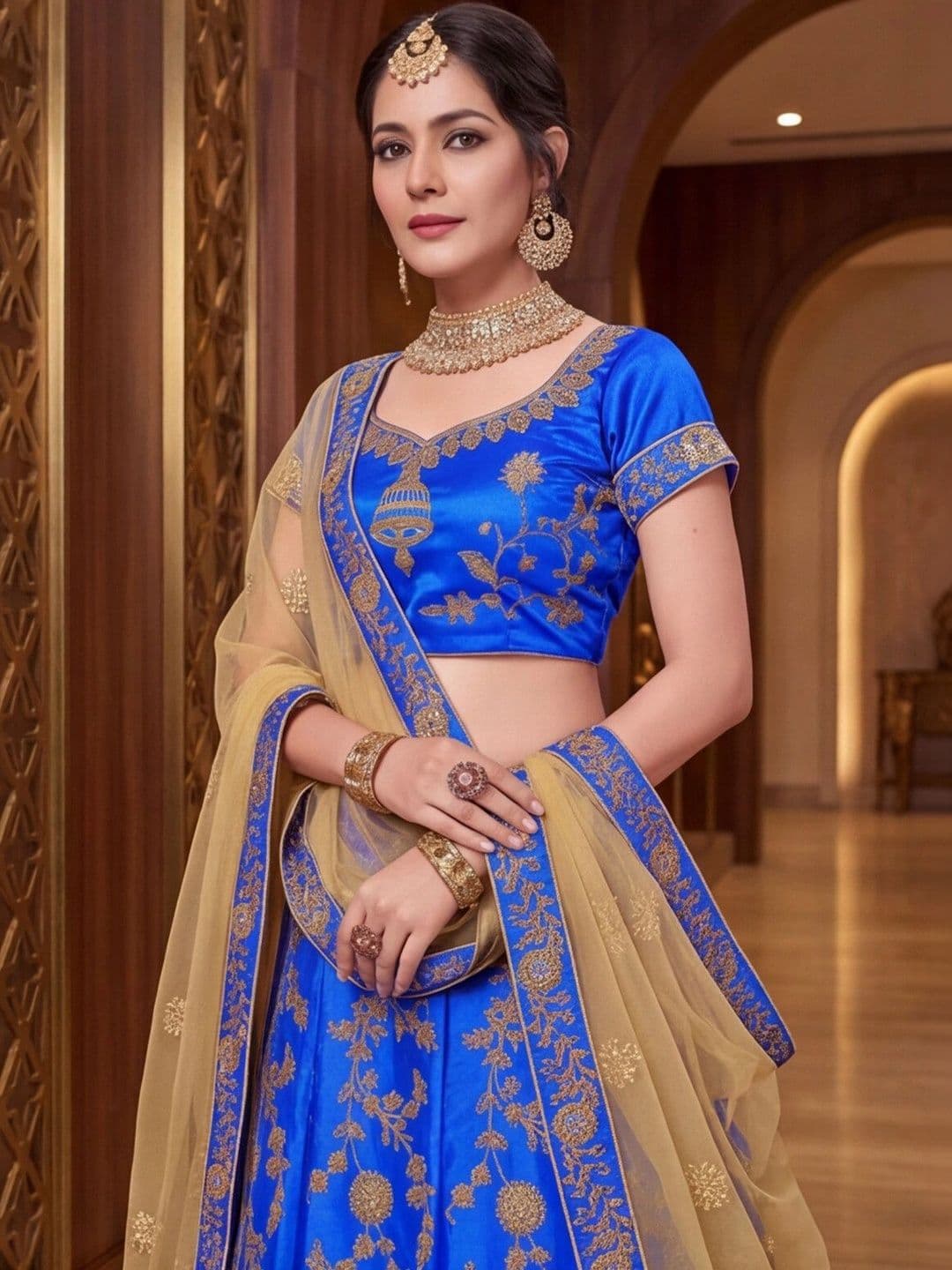 Mitera Embroidered Semi-Stitched Lehenga & Unstitched Blouse With Dupatta thumbnail 6