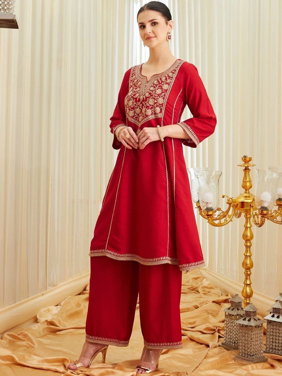 Colors  of Earth Colors of Earth Silk Embroidered Anarkali Kurta And Palazzo Set With Dupatta thumbnail 5