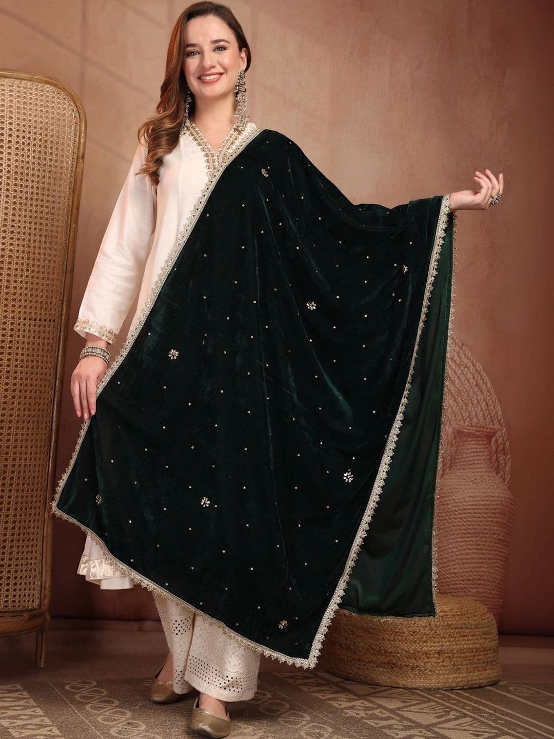 Clora Creation Velvet Dupatta with Sequinned - view 1