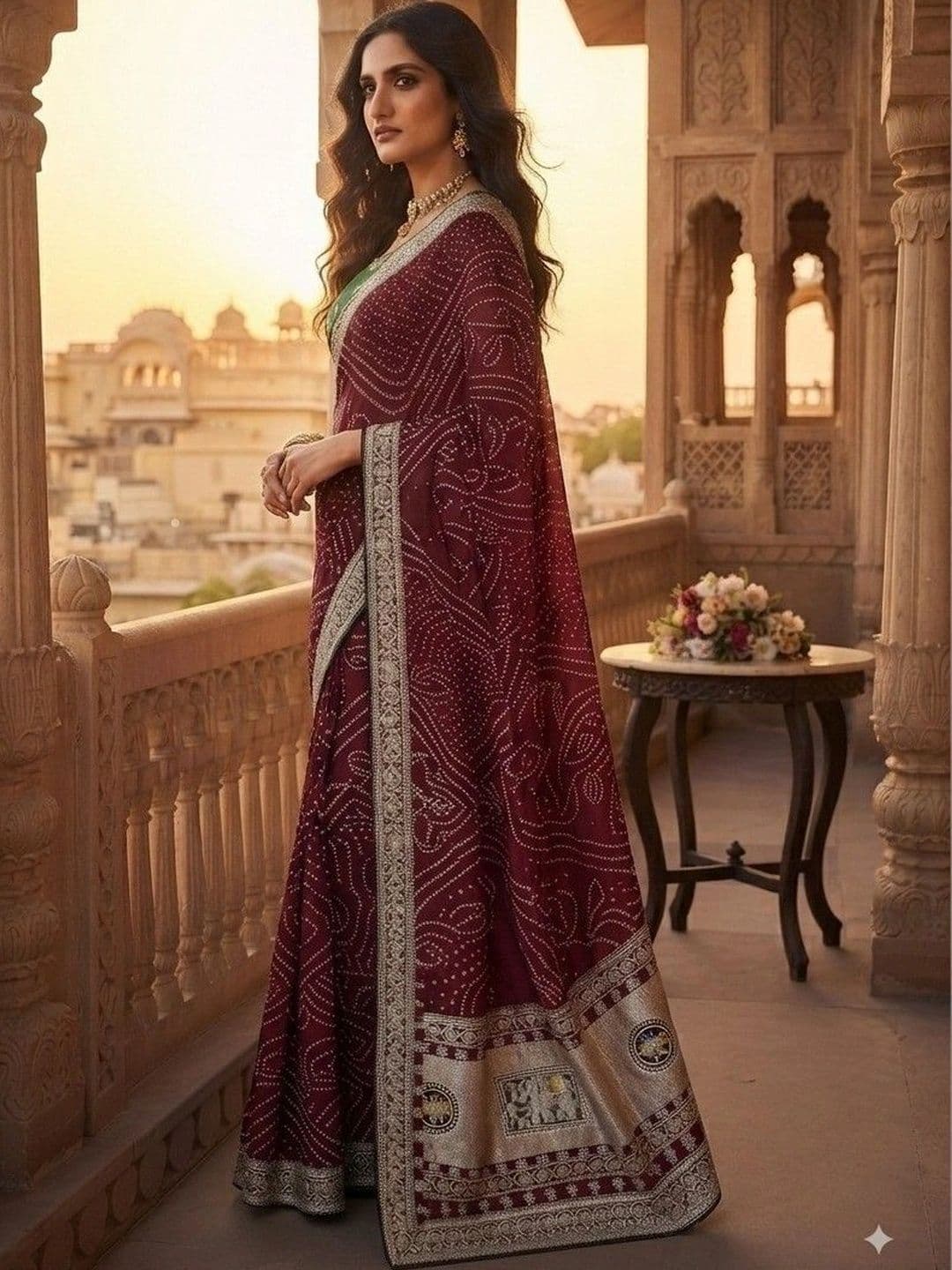 SmileyFashion Bandhani Embroidered Art Silk Designer Saree thumbnail 4
