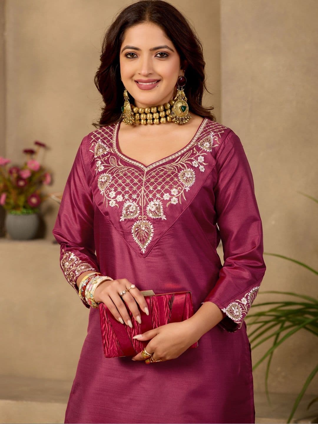 Sangria Embroidered Tunic with Trousers thumbnail 7