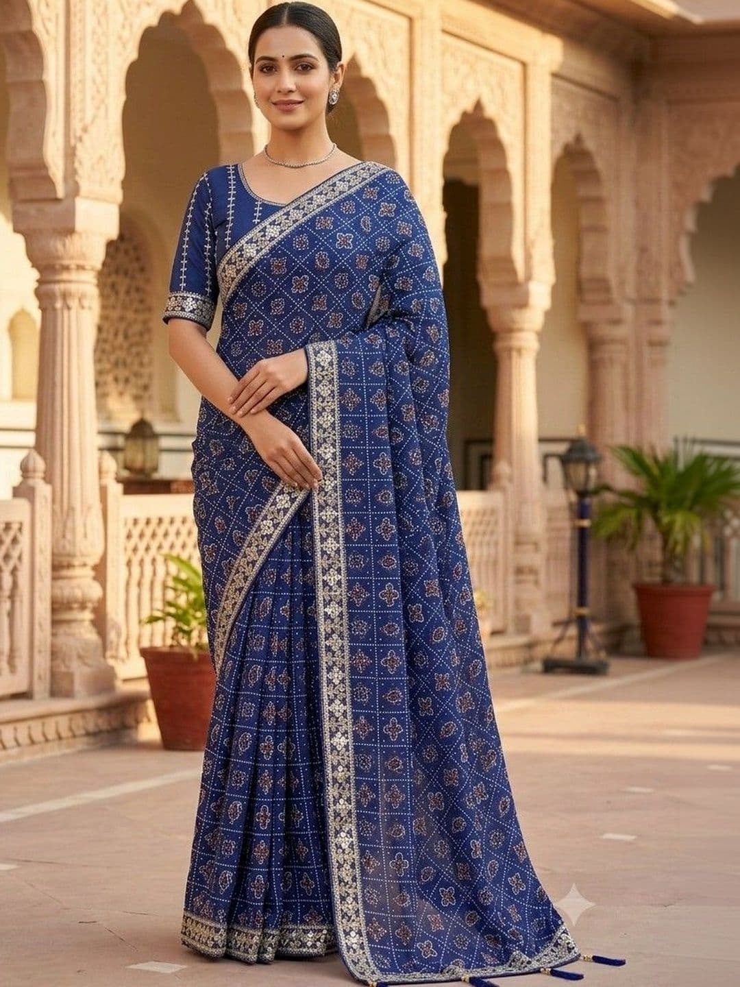 SmileyFashion Bandhani Embroidered Art Silk Designer Bandhani Saree - view 1