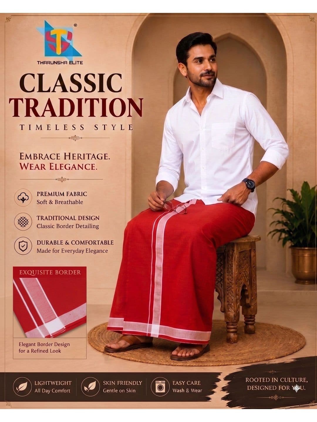 Tharunsha Elite Men Striped Cotton Dhoti Dhotis thumbnail 3