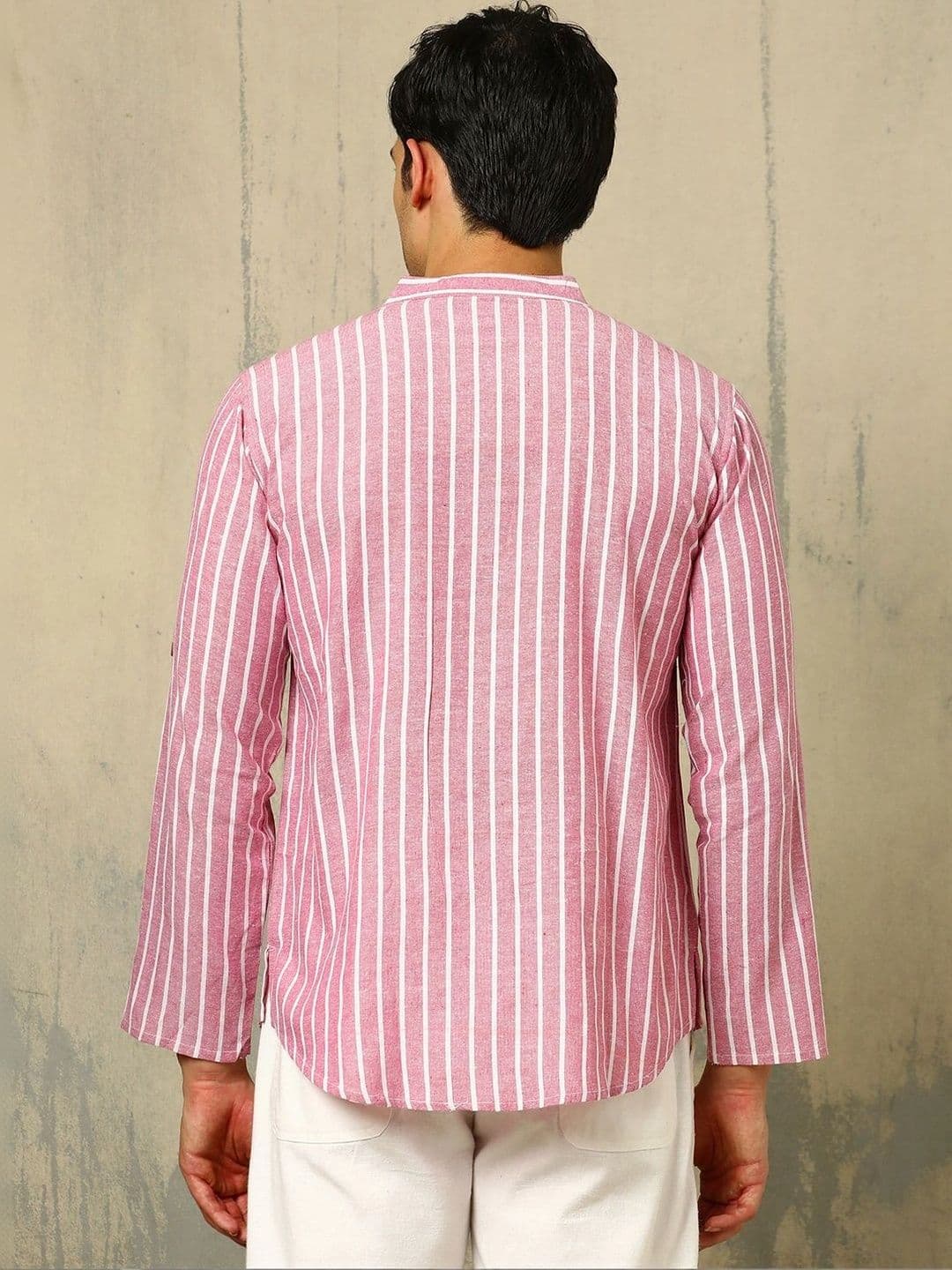 Anouk Woven Design Striped Cotton Handloom Mandarin Collar Short Kurta thumbnail 7