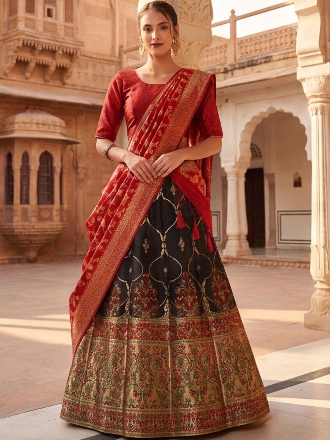 Anouk Rustic Semi-Stitched Lehenga & Unstitched Blouse With Dupatta - view 1