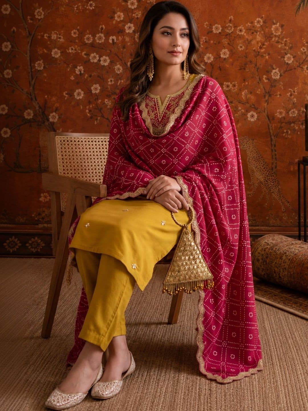 Sangria Women Ethnic Motifs Embroidered Regular Thread Work Kurta with Trousers & With Dupatta thumbnail 3