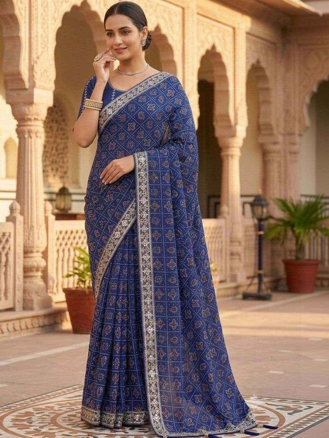 SmileyFashion Bandhani Embroidered Art Silk Designer Bandhani Saree thumbnail 4
