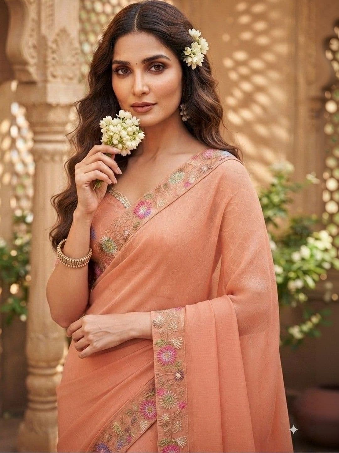 SmileyFashion Floral Embroidered Art Silk Saree thumbnail 4