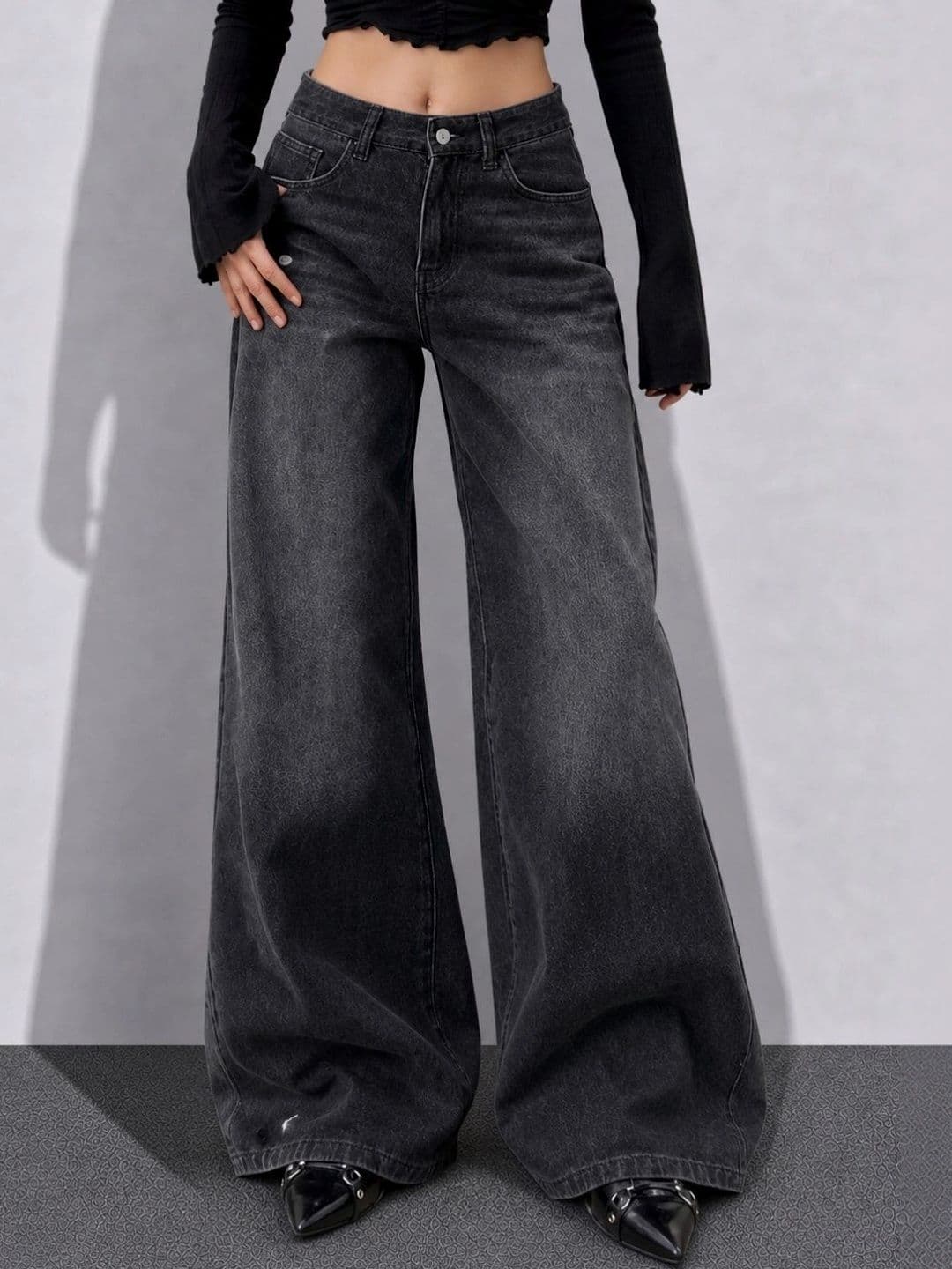 DressBerry Women Comfort Wide Leg High-Rise Low Distress Light Fade Stretchable Jeans - view 1
