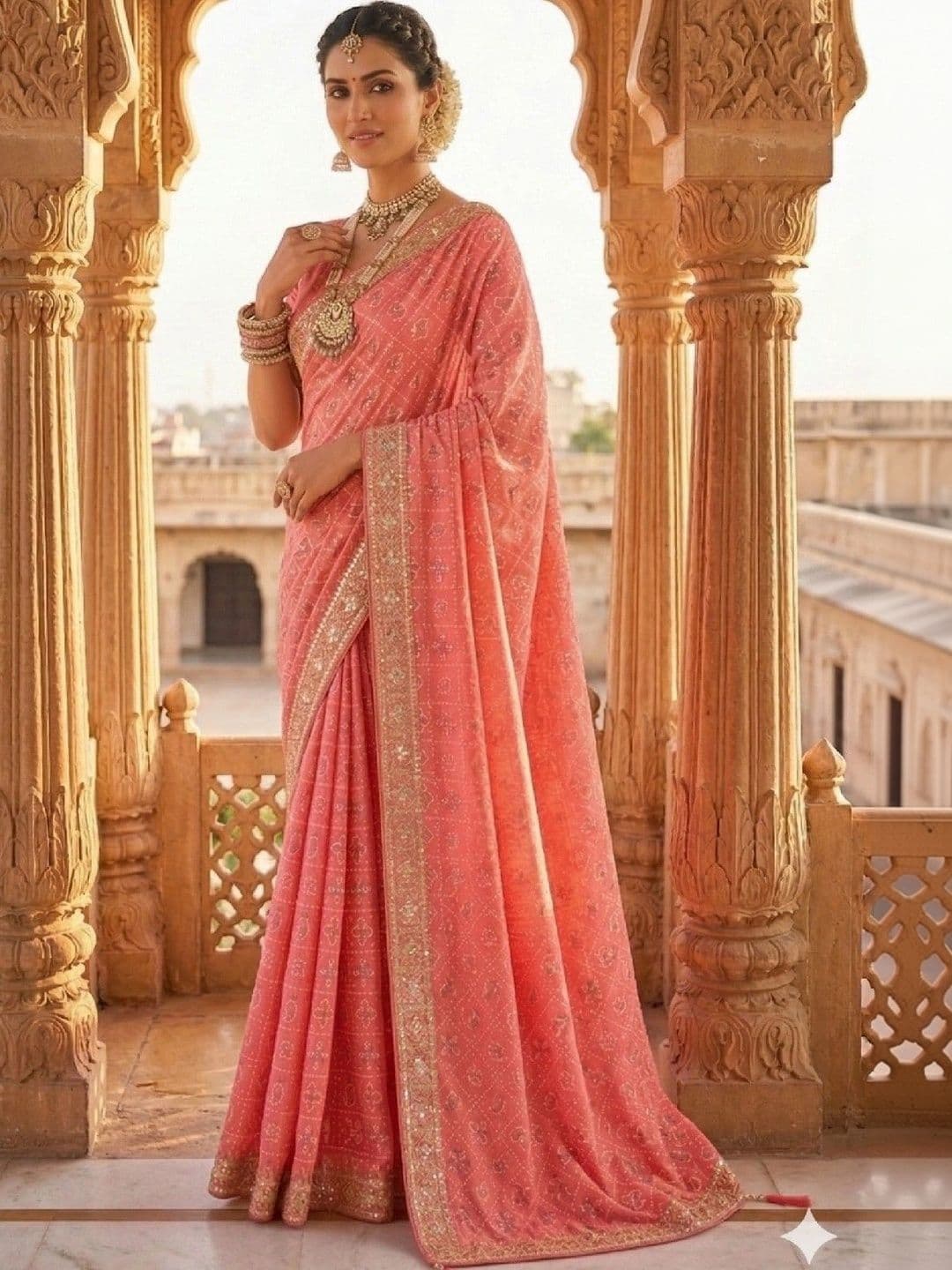 SmileyFashion Bandhani Embroidered Art Silk Designer Bandhani Saree thumbnail 3