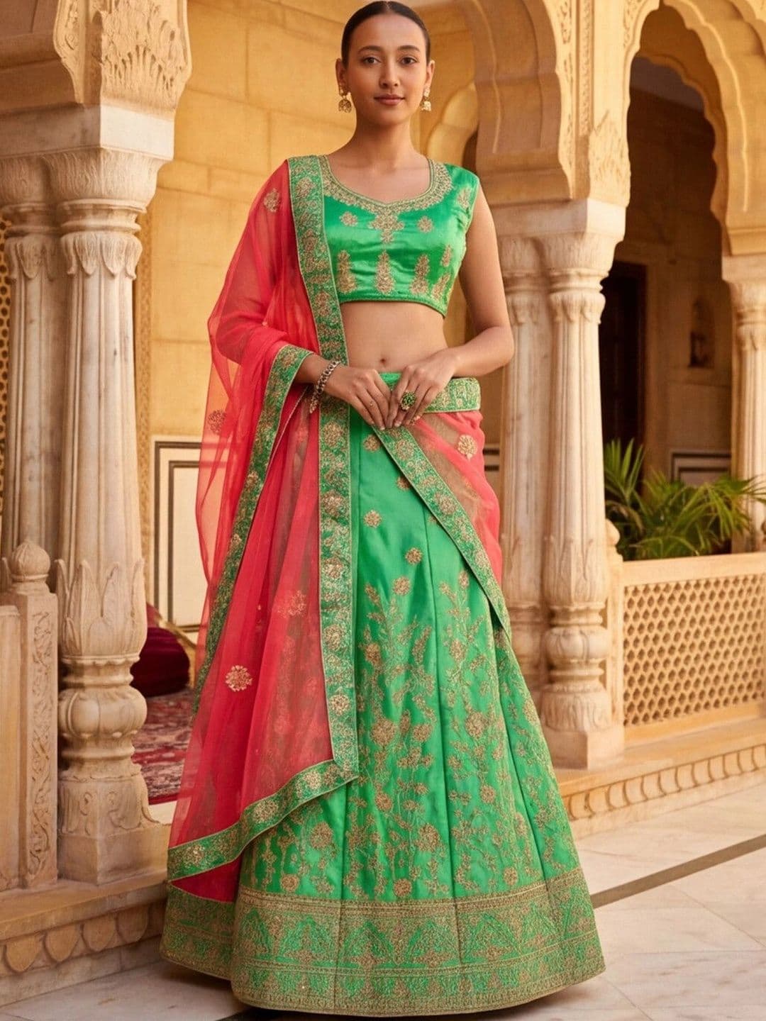 Mitera Embroidered Semi-Stitched Lehenga & Unstitched Blouse With Dupatta - view 1