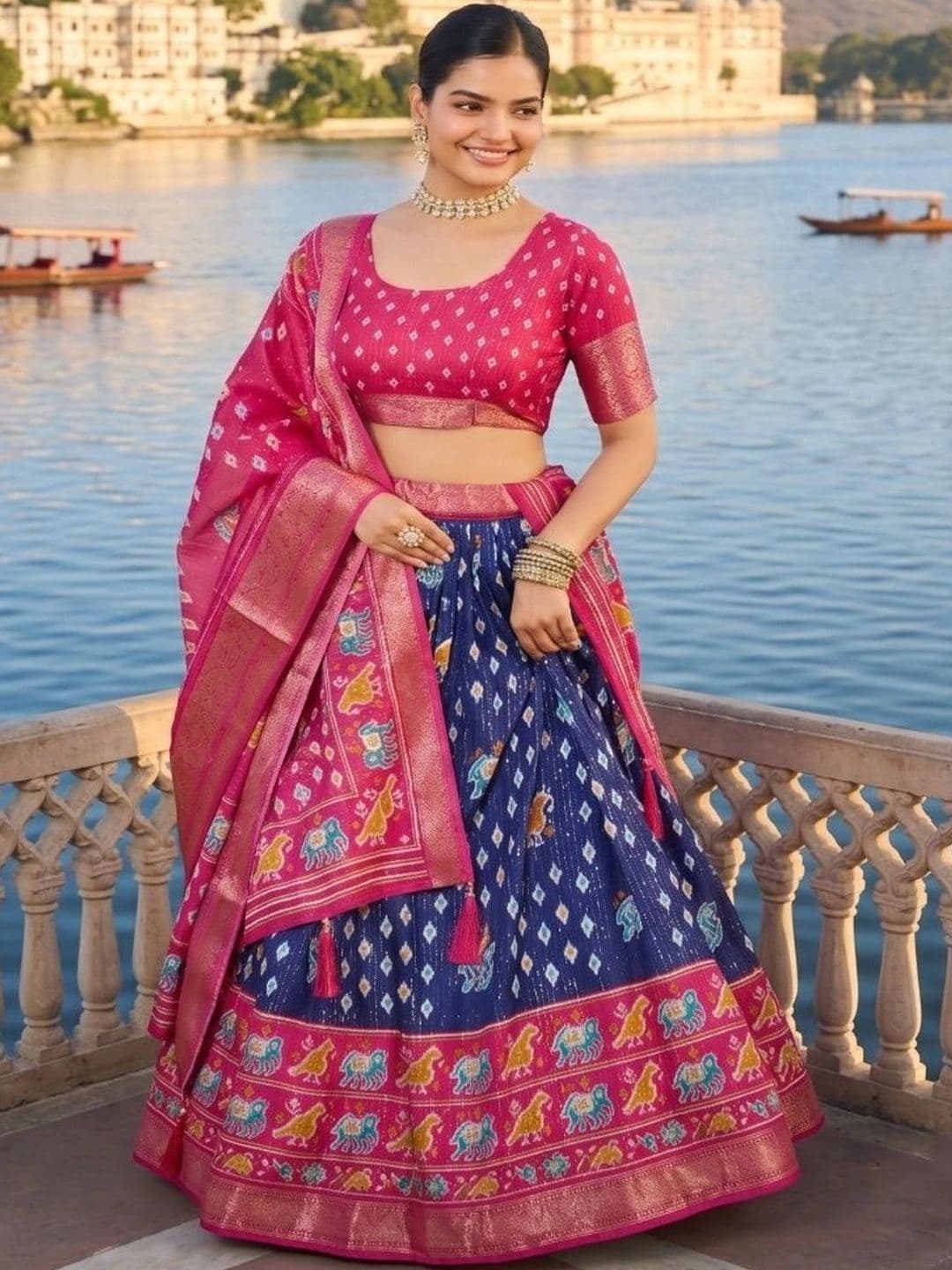 Anouk Ikat Semi-Stitched Lehenga & Unstitched Blouse With Dupatta thumbnail 6