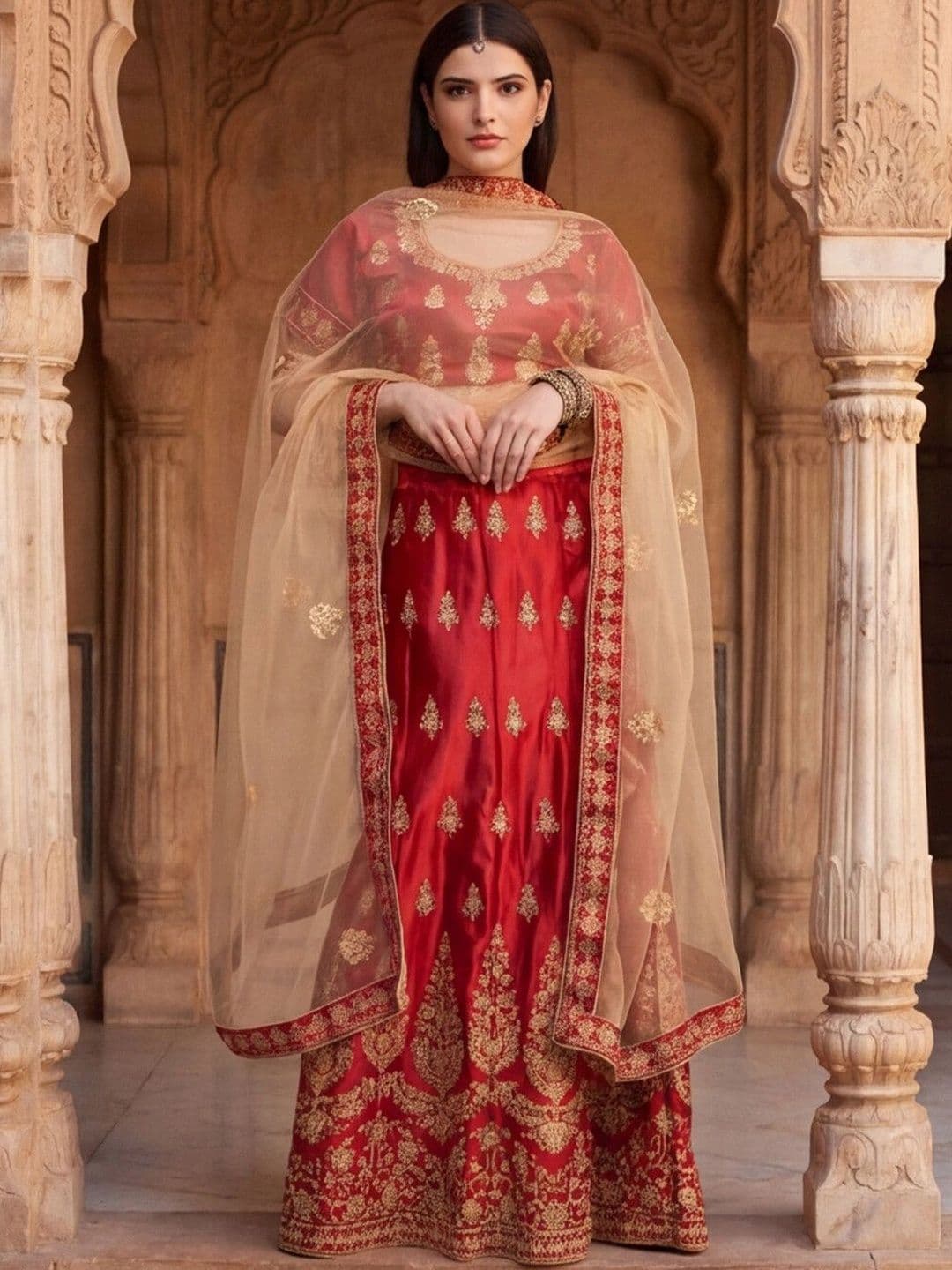 Anouk Rustic Embroidered Semi-Stitched Lehenga & Unstitched Blouse With Dupatta thumbnail 3