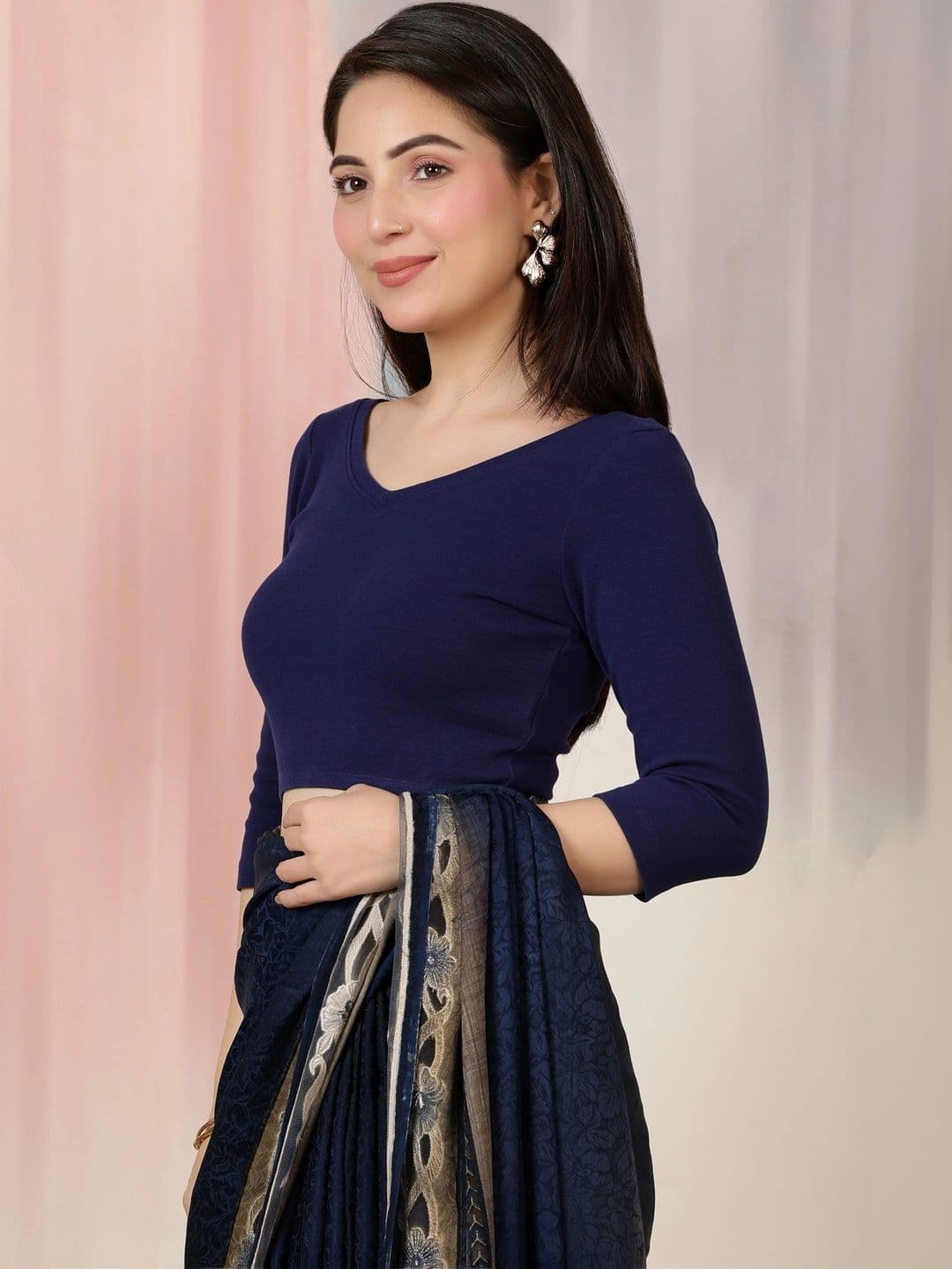 Mlada Women Solid V-Neck Slim Fit 3/4th Sleeves Cotton Blouse thumbnail 7
