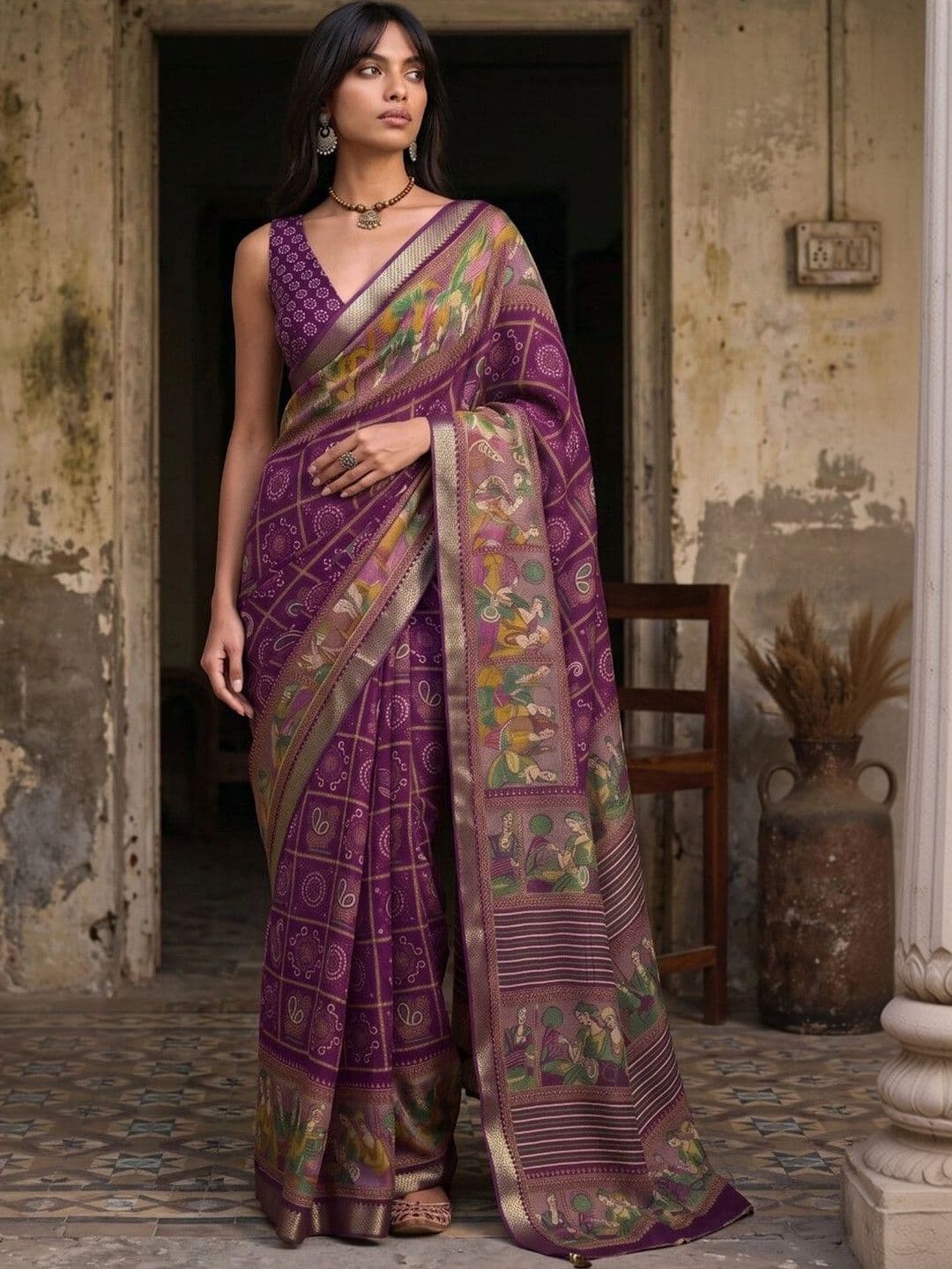 SAARA Ethnic Motifs Zari Pure Georgette Saree - view 1