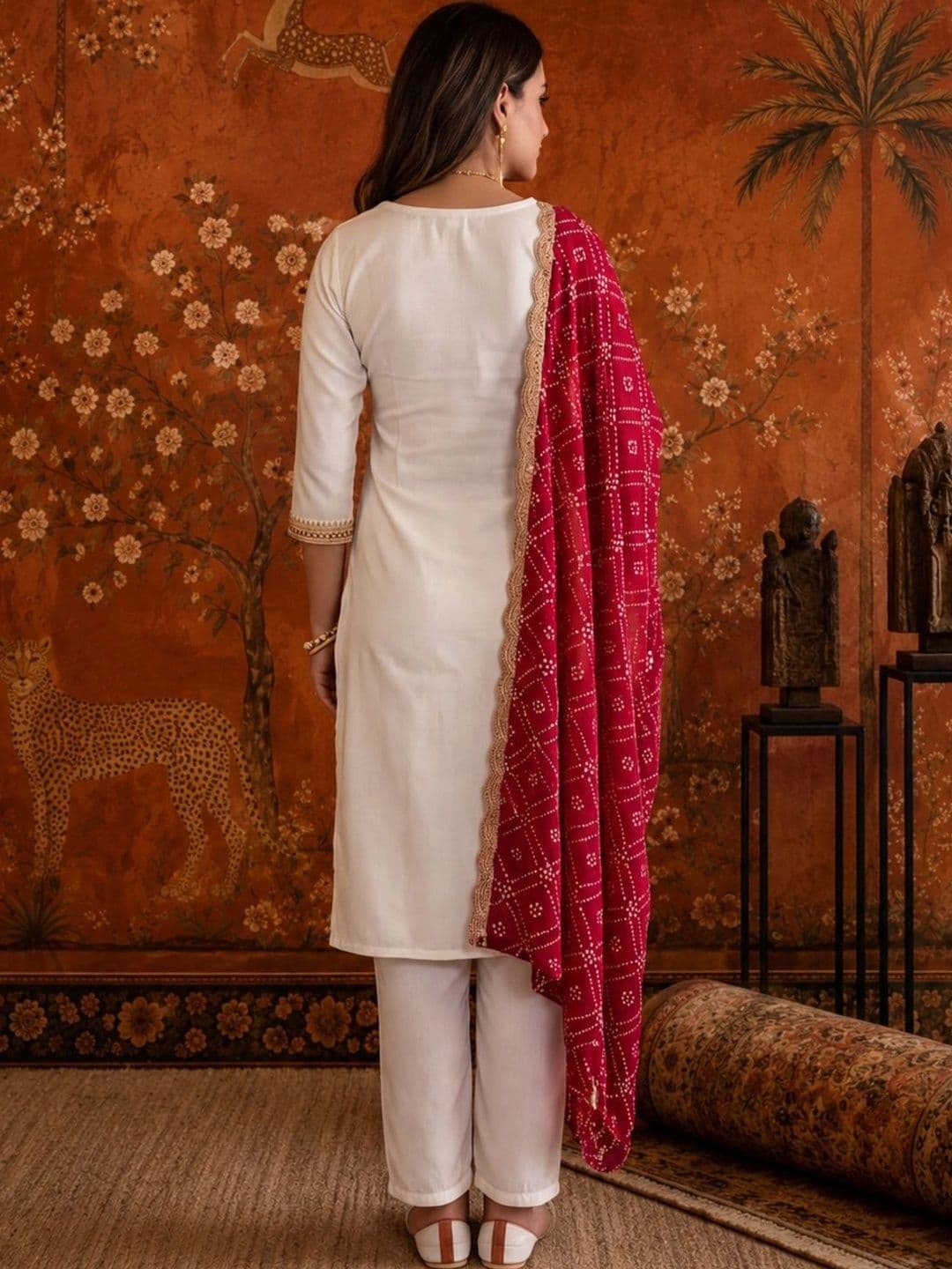 Sangria Women Ethnic Motifs Embroidered Regular Kurta with Trousers & With Dupatta thumbnail 2