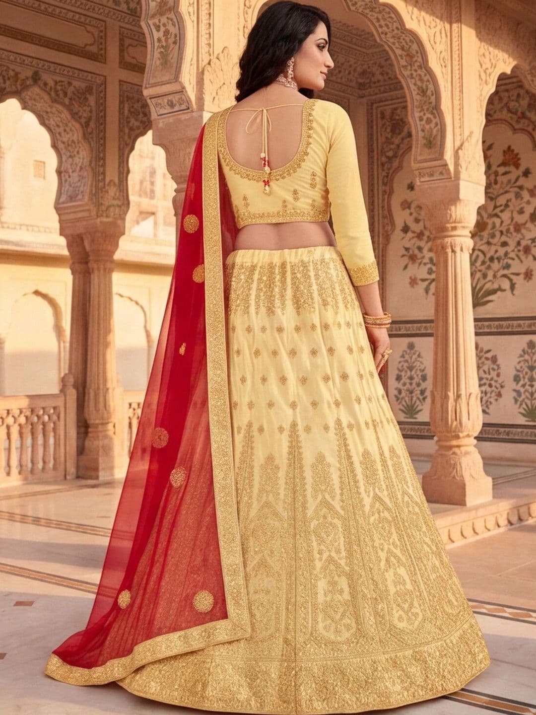 Mitera Embroidered Semi-Stitched Lehenga & Unstitched Blouse With Dupatta thumbnail 3