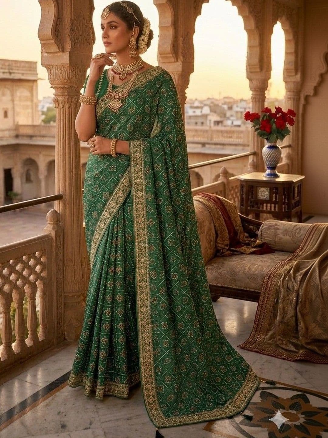 SmileyFashion Bandhani Zari Art Silk Designer Bandhani Saree thumbnail 5